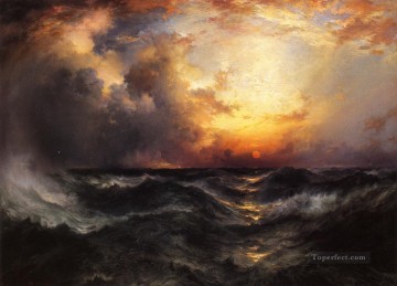 トーマス・モラン Painting - 中部海洋の海景に沈む夕日 トーマス・モラン